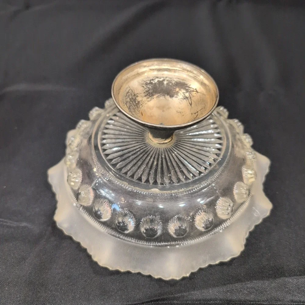 Vintage Frosted Ruffled Glass Compote Bowl Weighted Silver Tone Base - Picture 4 of 6